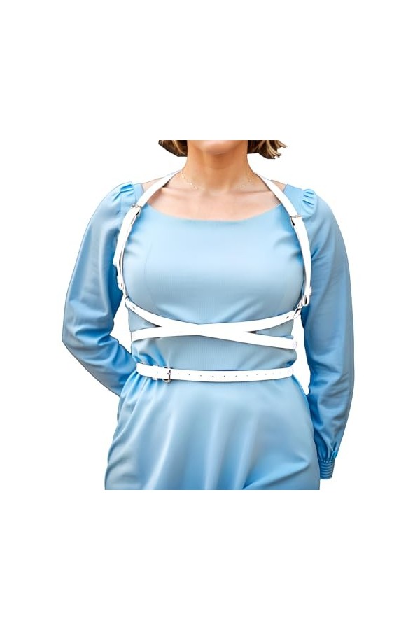 ENSVON Chaîne de corps punk en cuir noir pour femme - Ceinture réglable, Noir-002, taille unique