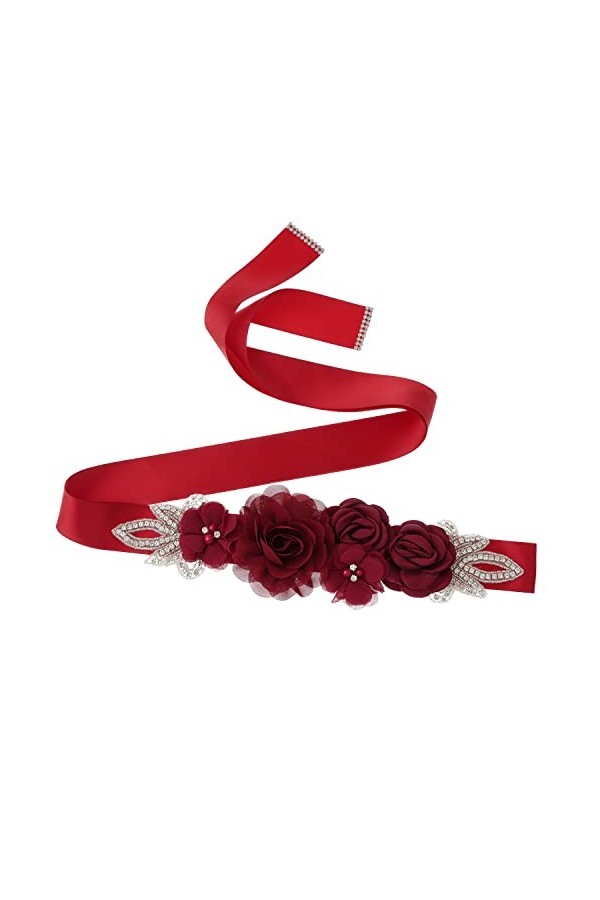 RDWESZOD Femmes Filles Fleur Sash Belt, pour Photographie Wedde/Baby Shower Dress Vin Rouge , Vin rouge., M