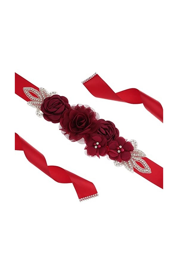 RDWESZOD Femmes Filles Fleur Sash Belt, pour Photographie Wedde/Baby Shower Dress Vin Rouge , Vin rouge., M