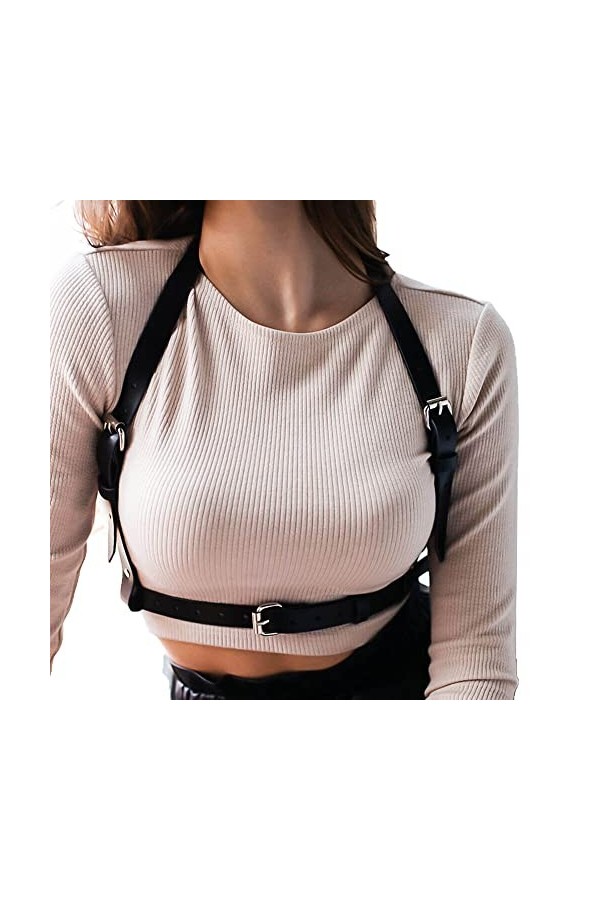 ENSVON Ceinture punk réglable en cuir PU pour femme, Noir-10., taille unique