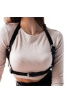 ENSVON Ceinture punk réglable en cuir PU pour femme, Noir-10., taille unique