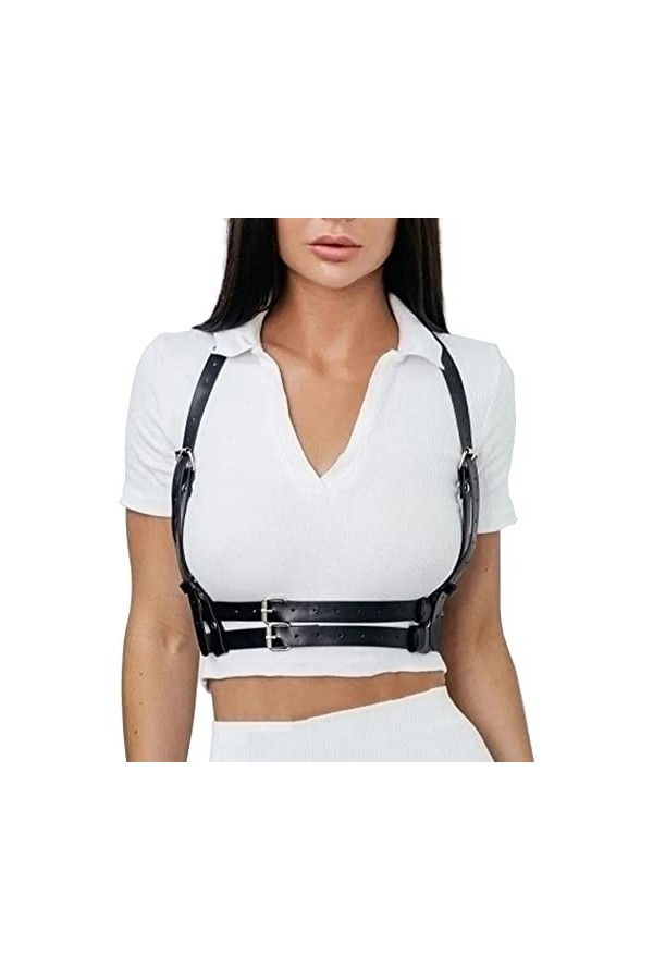 ENSVON Ceinture punk réglable en cuir PU pour femme, Noir-10., taille unique