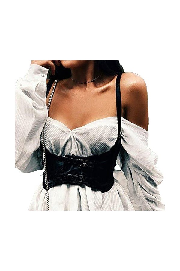 ENSVON Ceinture punk réglable en cuir PU pour femme, Noir-10., taille unique