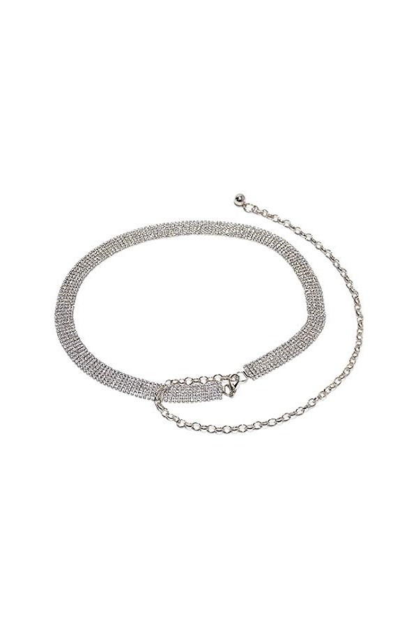 Naimo Chaîne de taille en strass - Ceinture en cristal - Chaîne de corps - Ceinture pour robe en jean, Argent C., taille uniq