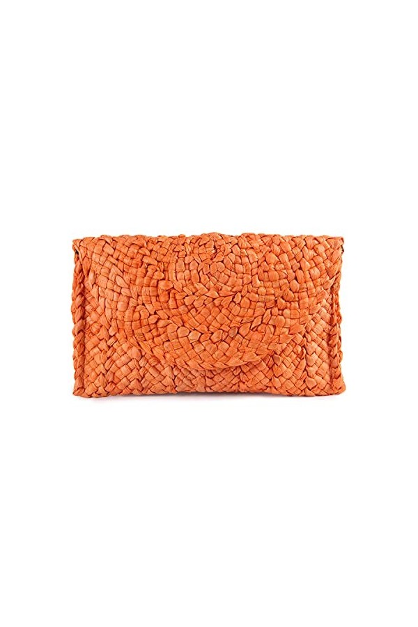 Syrads Sac à main dembrayage de soirée en paille pour femme Sac à main de plage dété Sac denveloppe tissé en paille,Orange