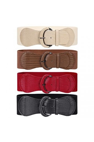 WERFORU Ceinture large extensible pour femme - Boucle élastique à crochet, G-noir+marron+rouge+beige, Anzug für Taillenumfang