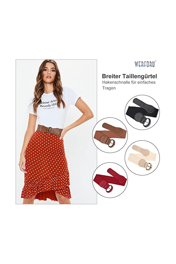 WERFORU Ceinture large extensible pour femme - Boucle élastique à crochet, G-noir+marron+rouge+beige, Anzug für Taillenumfang