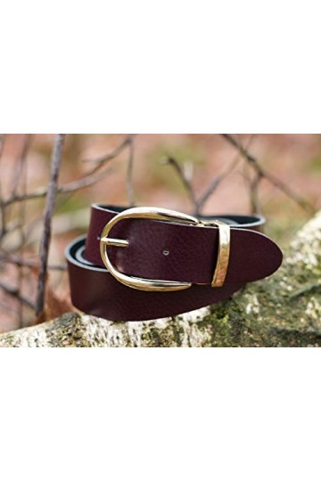 GREEN YARD Ceinture Bordeauxrouge Ceinture en cuir pour homme et femme de 3,5 cm de largeur en bordeauxrouge avec boucle doré