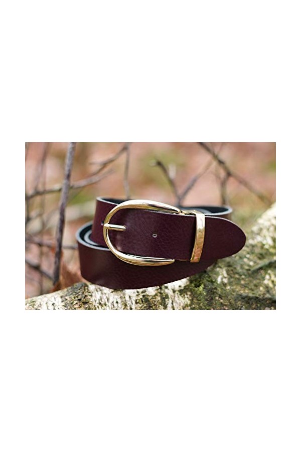 GREEN YARD Ceinture Bordeauxrouge Ceinture en cuir pour homme et femme de 3,5 cm de largeur en bordeauxrouge avec boucle doré