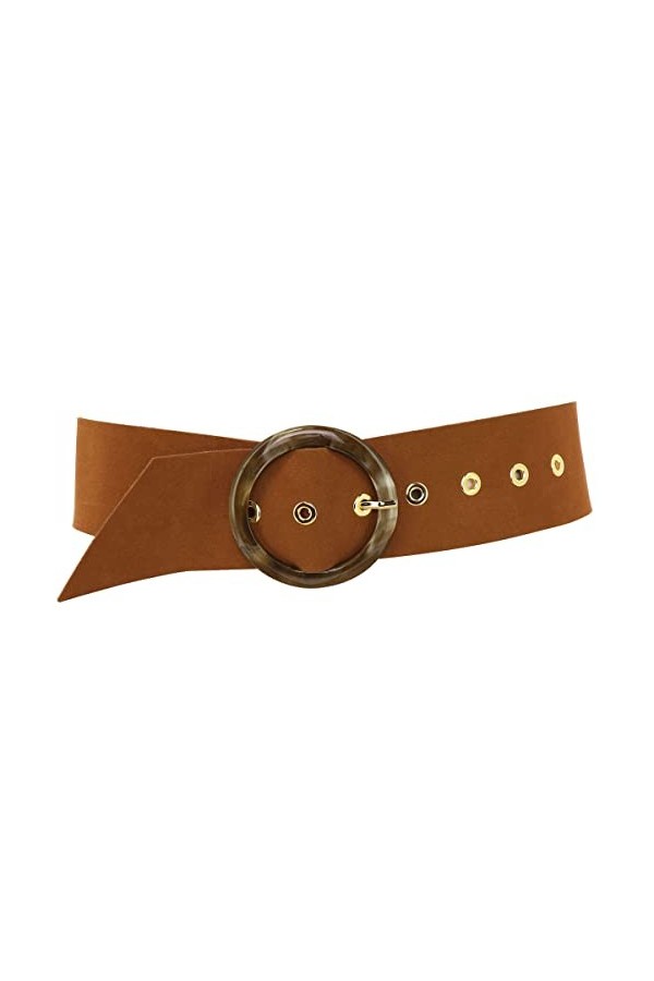 FASHIONGEN - Ceinture femme Large en cuir suède fabriqué en FRANCE, ANETTE - Camel, L-XL