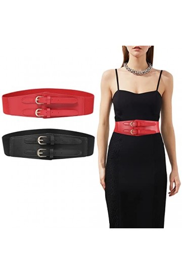 2 pièces Ceinture élastique pour femmes - Ceinture de taille large de 6 cm à double boucle Ceinture réglable pour dames à la 