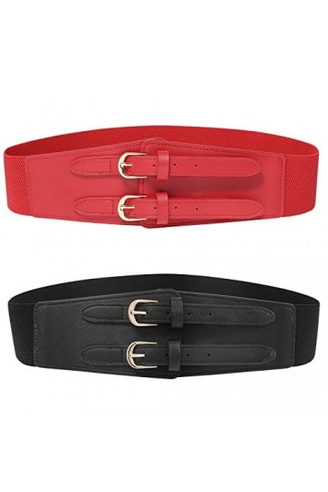 2 pièces Ceinture élastique pour femmes - Ceinture de taille large de 6 cm à double boucle Ceinture réglable pour dames à la 