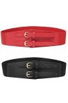 2 pièces Ceinture élastique pour femmes - Ceinture de taille large de 6 cm à double boucle Ceinture réglable pour dames à la 