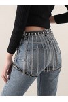 CHIC DIARY Lot de 2 ceintures hip-hop avec chaîne - Ceinture décorative pour robe - Jeans - Style gothique - Noir