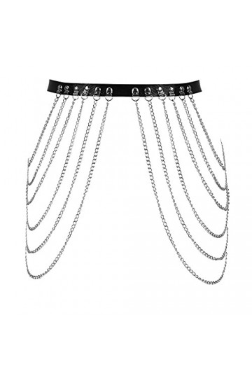 BBOHSS Ceinture en cuir pour femme - Avec chaîne en métal - Pour Halloween, punk, gothique, carnaval, danse, costume., Noir ,
