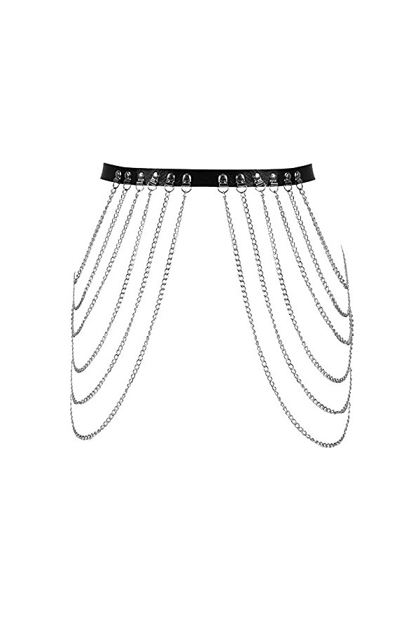 BBOHSS Ceinture en cuir pour femme - Avec chaîne en métal - Pour Halloween, punk, gothique, carnaval, danse, costume., Noir ,