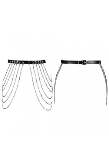 BBOHSS Ceinture en cuir pour femme - Avec chaîne en métal - Pour Halloween, punk, gothique, carnaval, danse, costume., Noir ,