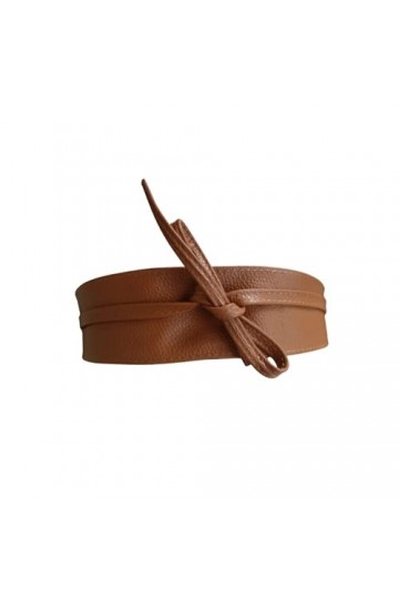 ZOULOO Ceinture Large En cuir veritable Pour Femme Style ObI , Ceinture En Cuir grainé, MARRON Naturel, Ceinture a Nouer Tail