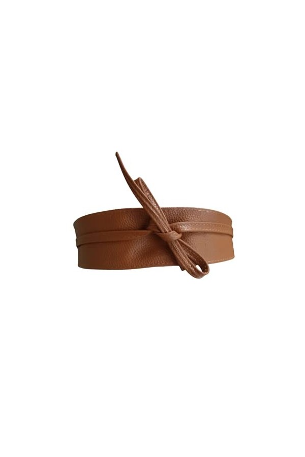 ZOULOO Ceinture Large En cuir veritable Pour Femme Style ObI , Ceinture En Cuir grainé, MARRON Naturel, Ceinture a Nouer Tail