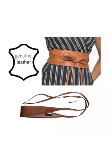 ZOULOO Ceinture Large En cuir veritable Pour Femme Style ObI , Ceinture En Cuir grainé, MARRON Naturel, Ceinture a Nouer Tail