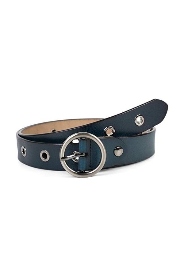 styleBREAKER ceinture en cuir pour femmes avec rivets perforés et surface brillante, cuir véritable, longueur ajustable 03010