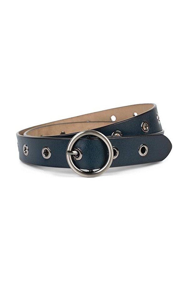 styleBREAKER ceinture en cuir pour femmes avec rivets perforés et surface brillante, cuir véritable, longueur ajustable 03010