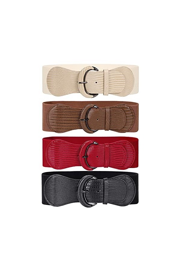 WERFORU Ceinture large extensible pour femme - Boucle élastique à crochet, G-noir+marron+rouge+beige, Anzug für Taillenumfang