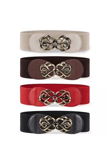 JasGood Lot de 4 ceintures larges pour femme - Ceinture élastique à la mode - Ceinture en cuir stretch pour robe, F-noir+café