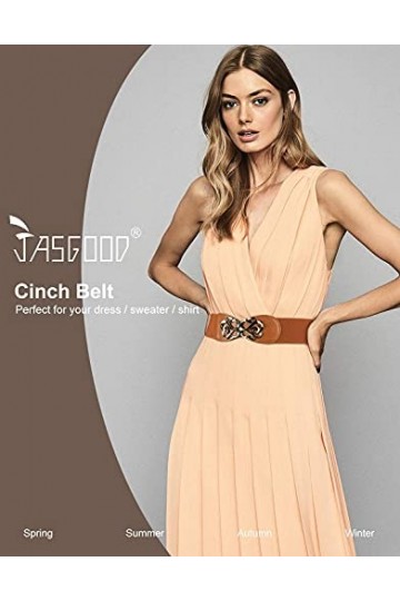 JasGood Lot de 4 ceintures larges pour femme - Ceinture élastique à la mode - Ceinture en cuir stretch pour robe, F-noir+café