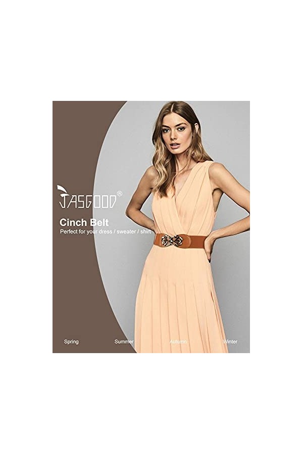 JasGood Lot de 4 ceintures larges pour femme - Ceinture élastique à la mode - Ceinture en cuir stretch pour robe, F-noir+café