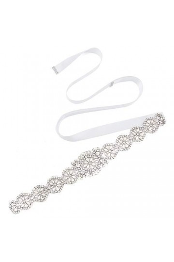 Chic Diary Ceinture de mariée en strass avec perles fabriquées à la main pour femme - Blanc - Taille Unique