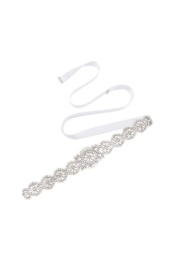 Chic Diary Ceinture de mariée en strass avec perles fabriquées à la main pour femme - Blanc - Taille Unique
