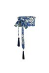 Japonais Traditionnel Kimono Ceinture Femmes Corset Tassel Ceinture Bleu Vague Motif Large Ceinture Yukata Grue Haori Obi Asi