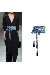 Japonais Traditionnel Kimono Ceinture Femmes Corset Tassel Ceinture Bleu Vague Motif Large Ceinture Yukata Grue Haori Obi Asi