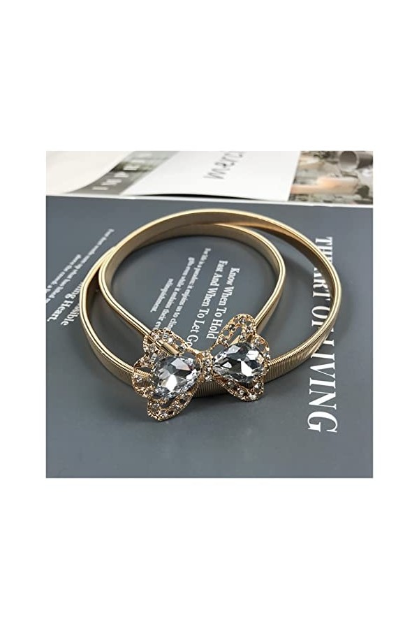 Ceinture Femme Ceinture de chaîne en Or élastique Extension argenté en métal Ceintures de Strass for Les Femmes Strass Brilla