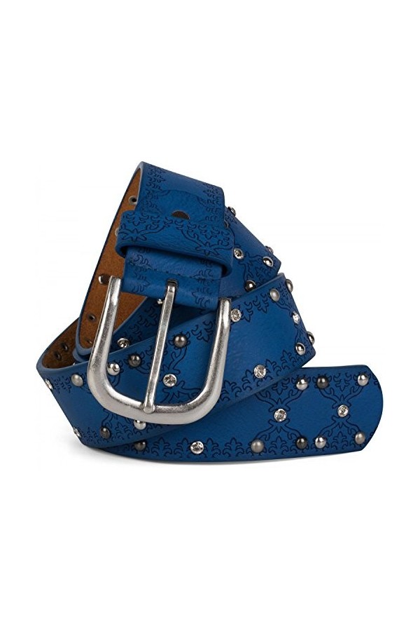 styleBREAKER Ceinture vintage avec un motif ornemental tribal, des strass et des rivets à tête ronde, longueur ajustable, fem