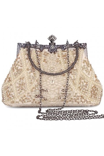 Aijun Womne S vintage Sac à main dembrayage Sac à main de soirée cocktail fête de mariage à paillettes Moonlight Perle Fleur