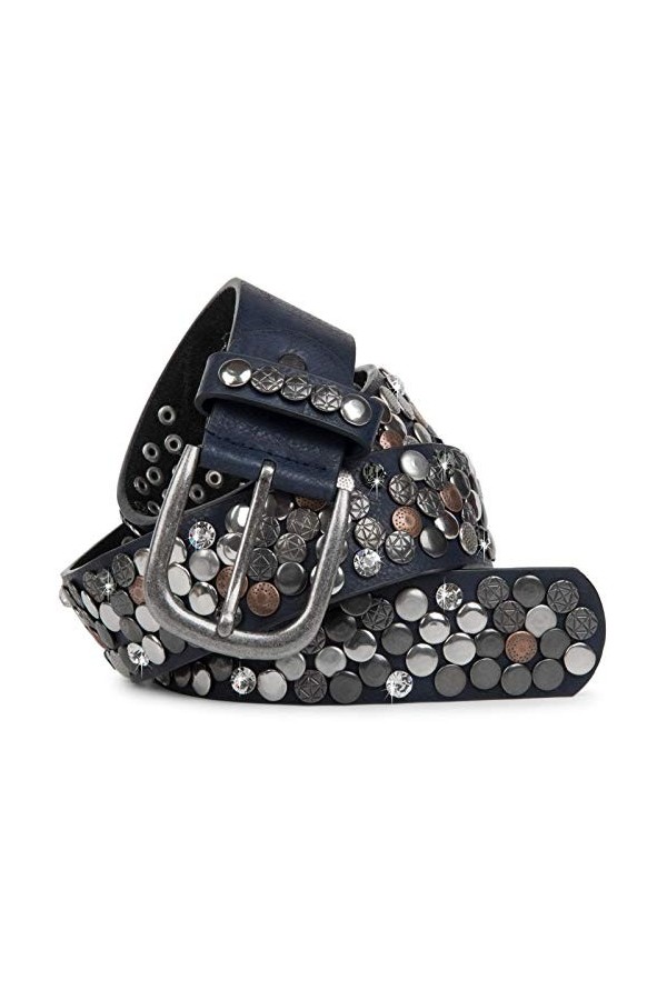 styleBREAKER Ceinture style vintage, différents rivets et strass, longueur ajustable, femmes 03010051, couleur:Gris foncé, ta