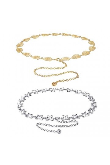 CHIC DIARY Lot de 2 ceintures à chaîne en métal pour femme - Élégantes - Décoratives - Chaîne de robe, Set 1, taille unique