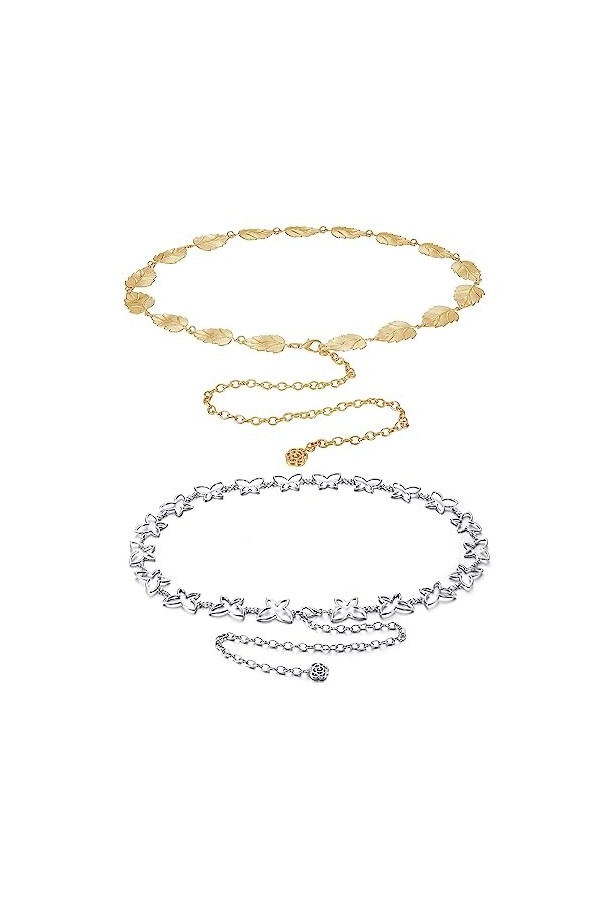 CHIC DIARY Lot de 2 ceintures à chaîne en métal pour femme - Élégantes - Décoratives - Chaîne de robe, Set 1, taille unique