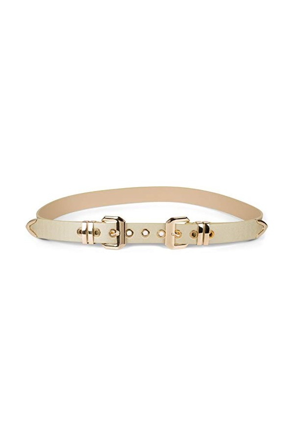 styleBREAKER Ceinture pour femmes avec double boucle dorée et rivets à trous, B-Low Belt, ceinture de taille, raccourcissable