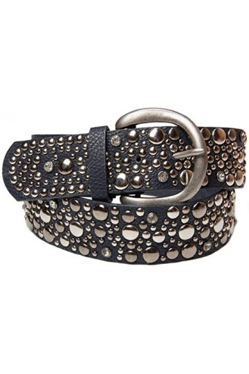 styleBREAKER Ceinture cloutée et strass dans le style vintage en cuir véritable, raccourcie 03010020, couleur:bleu foncé.tail