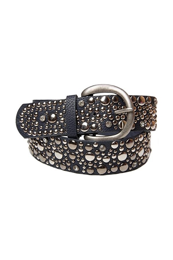 styleBREAKER Ceinture cloutée et strass dans le style vintage en cuir véritable, raccourcie 03010020, couleur:bleu foncé.tail
