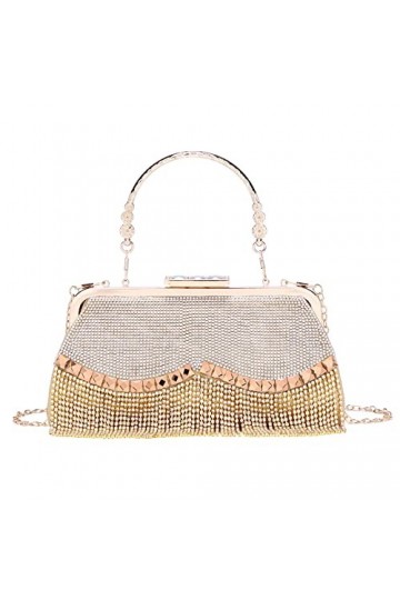 Sac de soirée pour femme avec pompons en strass, doré