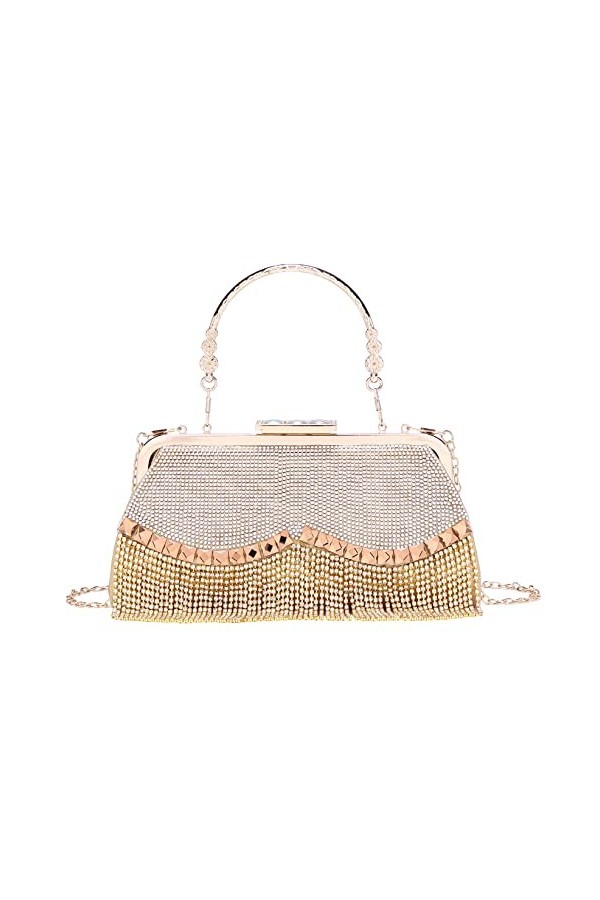 Sac de soirée pour femme avec pompons en strass, doré