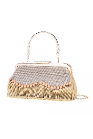 Sac de soirée pour femme avec pompons en strass, doré
