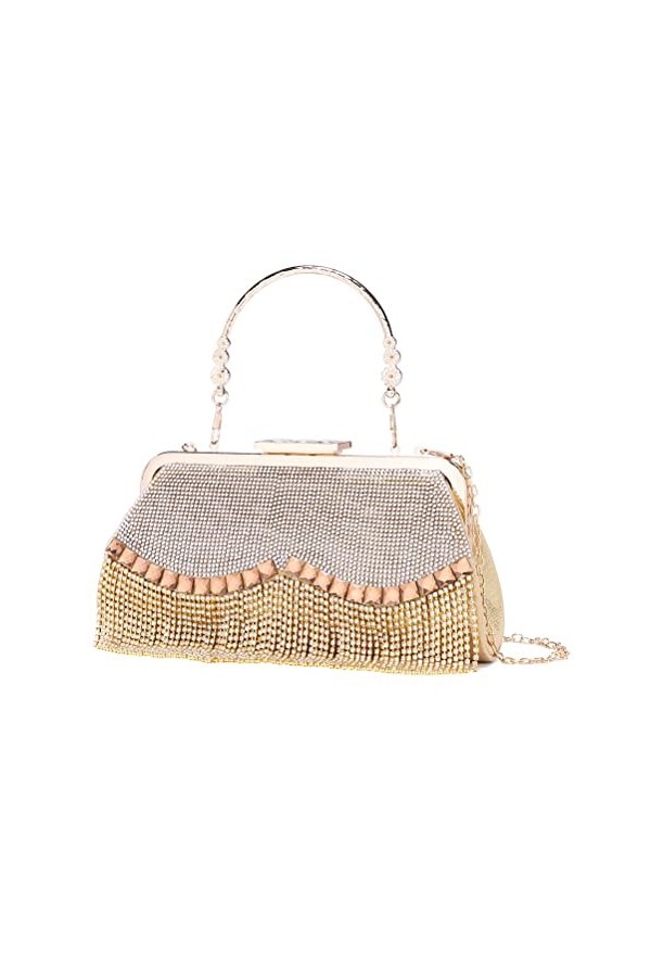 Sac de soirée pour femme avec pompons en strass, doré