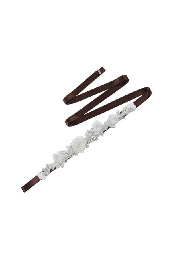 Disimlarl Ceinture de mariage avec perles et fleurs - Ceinture pour femme - Ceinture en strass, Ruban violet., taille unique