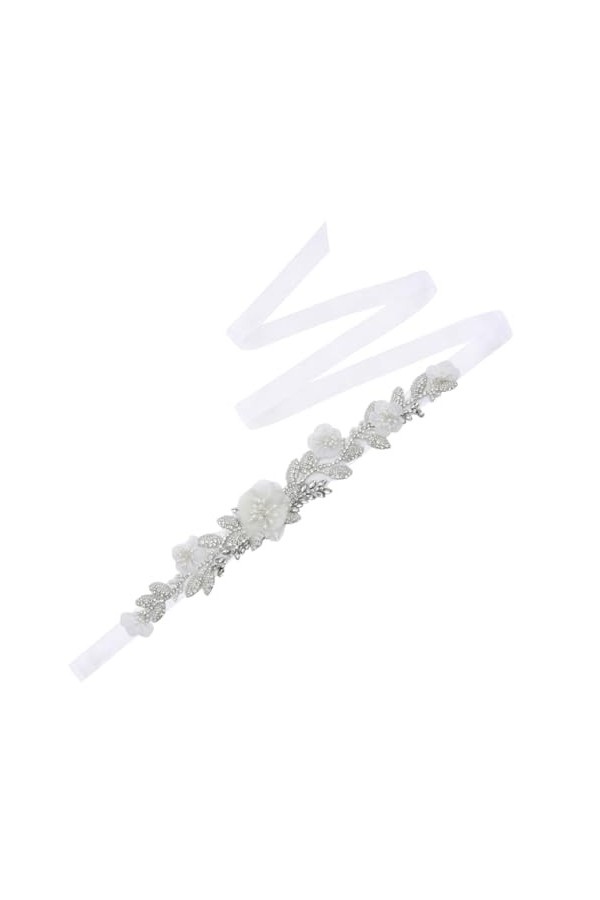 Disimlarl Ceinture de mariage avec perles et fleurs - Ceinture pour femme - Ceinture en strass, Ruban violet., taille unique