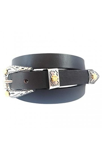 almela Cowboy Ceinture pour femme Boucle tendance vintage. Cuir légitime. Cuir Noir, 80 